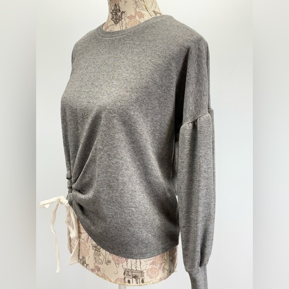 JUNE & HUDSON Gray Puff Sleeve Ruched Sweatshirt size S - Picture 4 of 13